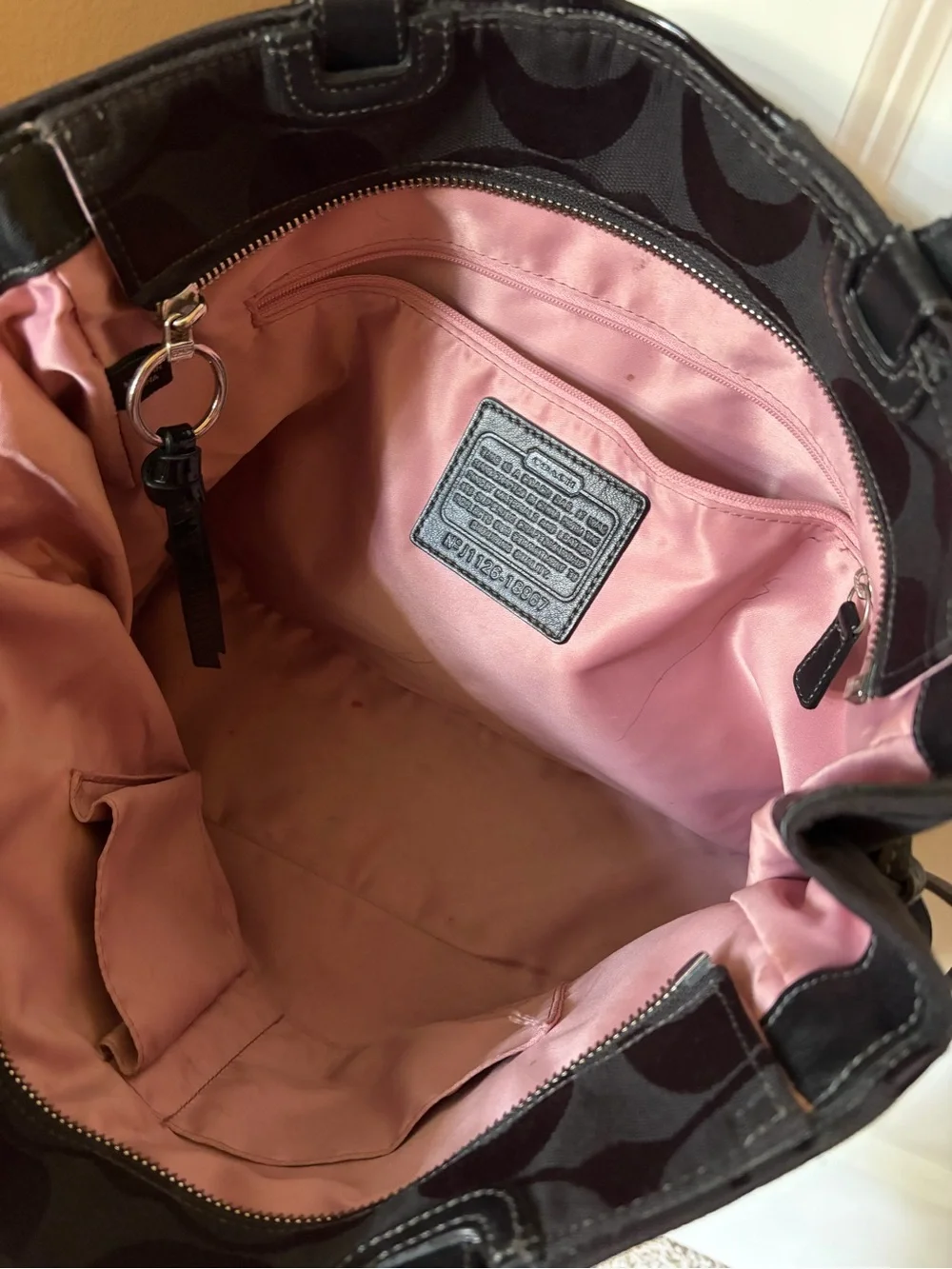 Coach Black Signature Tote with Patent Trim